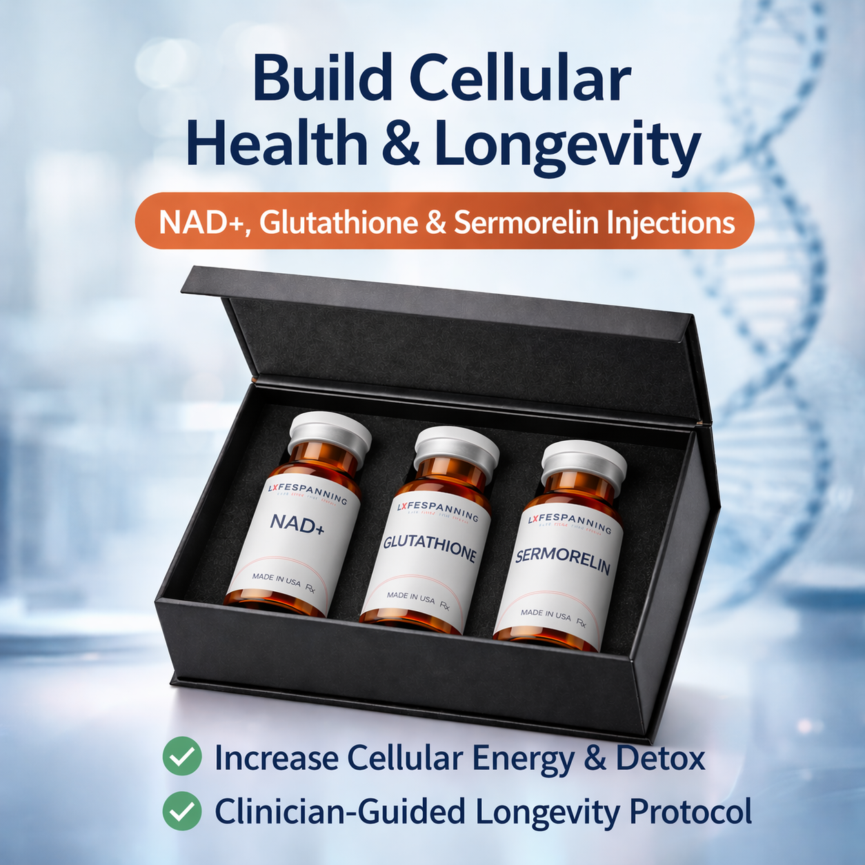 Cellular Foundation. NAD+, Glutathione & Sermoralin Program