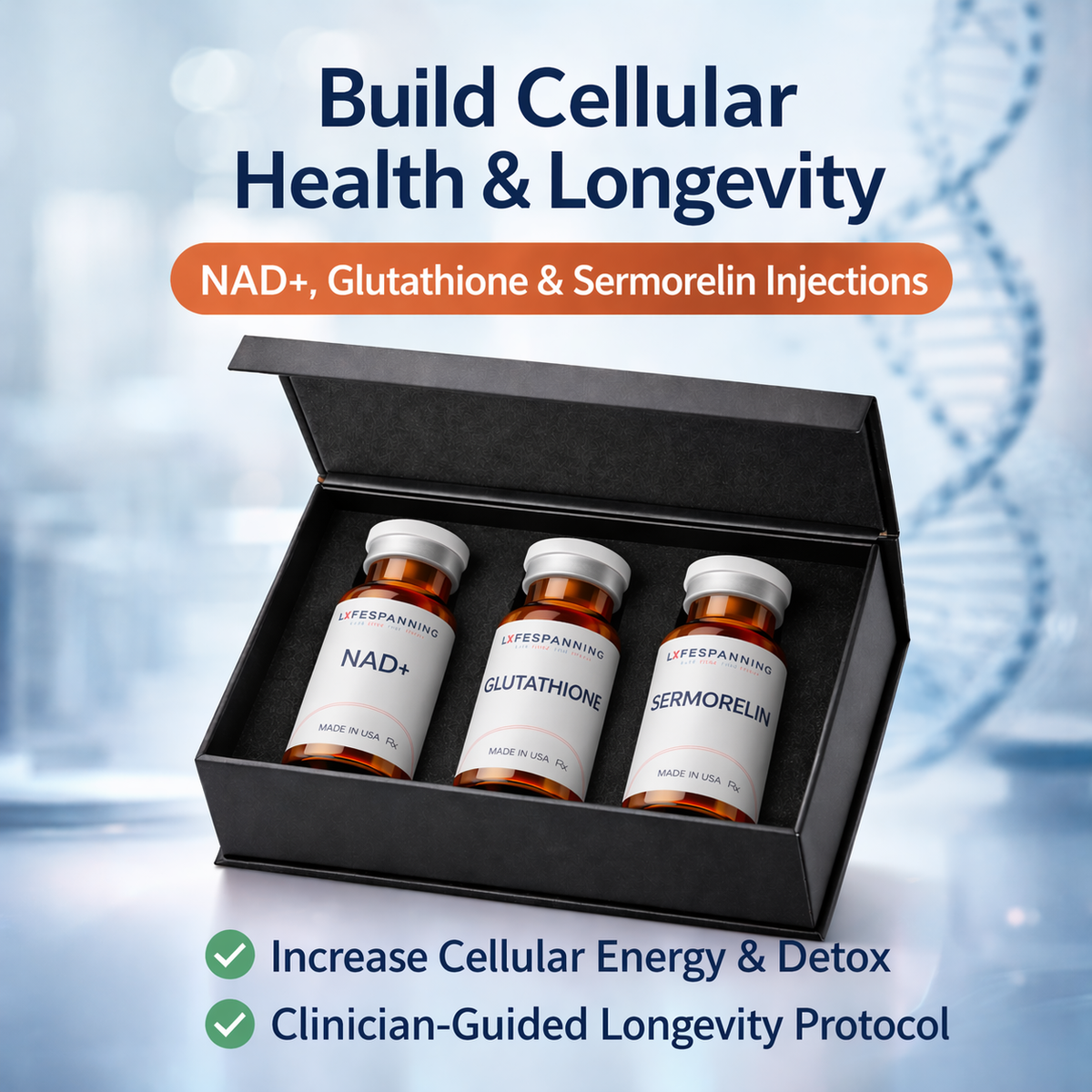Cellular Foundation. NAD+, Glutathione & Sermoralin Program (3-months) - Partner