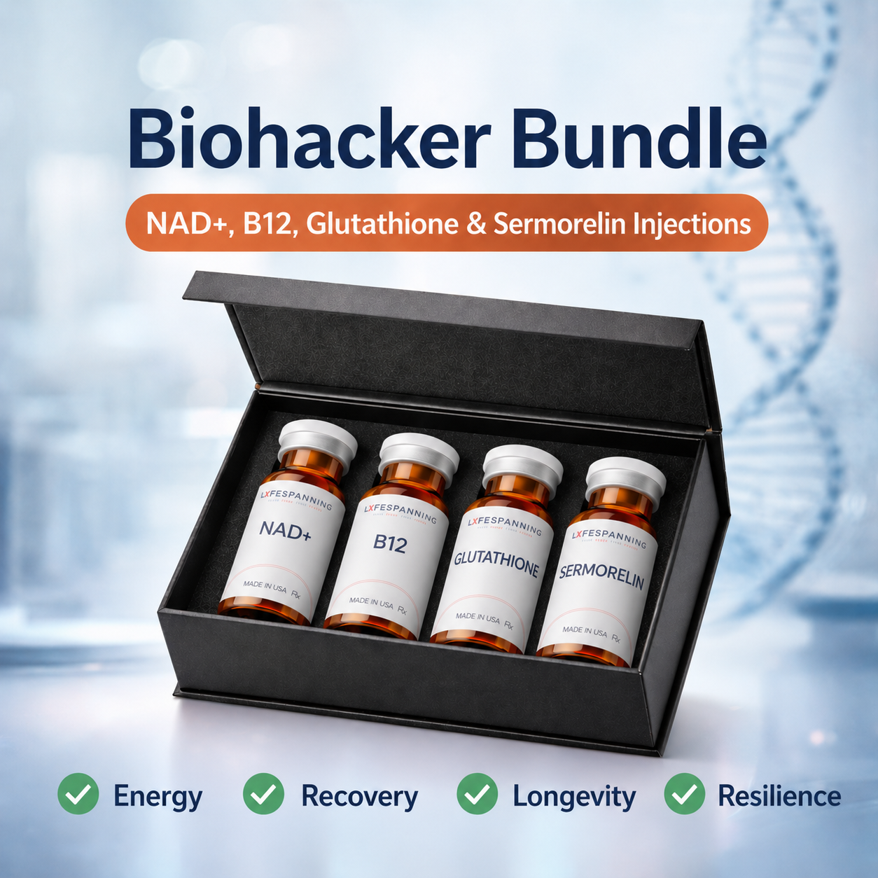 Biohacker Bundle NAD+, Sermorelin, Glutathione & B12 Program